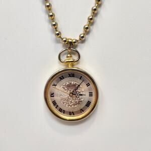 Dejuno Round Watch Pendant Ball Bead Long Necklace Vintage New Battery Works